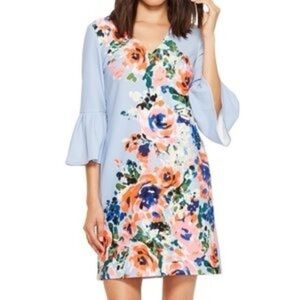 Donna Morgan Size 8 Floral Bell Sleeve Dress EUC